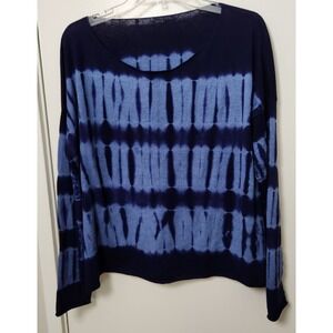 Women's Cashmere Scoop Neck Sweater Tie Dye Blue Handkerchief Hem Lightweight Lg